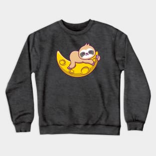 Cute Sloth Sleeping On Sickle Moon Crewneck Sweatshirt